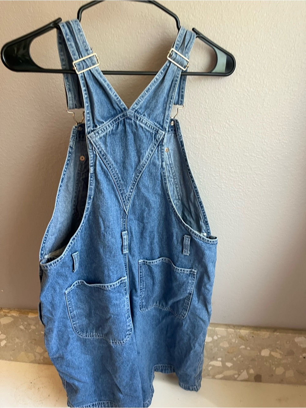 Denim & Co Vintage 90s Denim Short Overalls Large Pockets 100% Cotton - Picture 2 of 6
